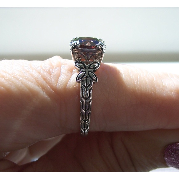 925 STERLING SILVER Chocolate Cubic Zirconia With Butterfly Sides Ring - Picture 6 of 16